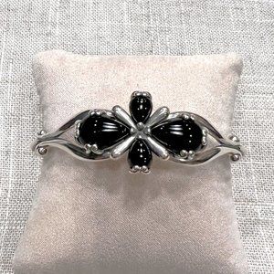 Carolyn Pollack Black Agate 4 Stone Sterling Silver Cuff Bracelet